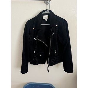 Forever 21 Womens Moto Jacket Solid Black Corduroy Asymmetric Full Zip Collar S